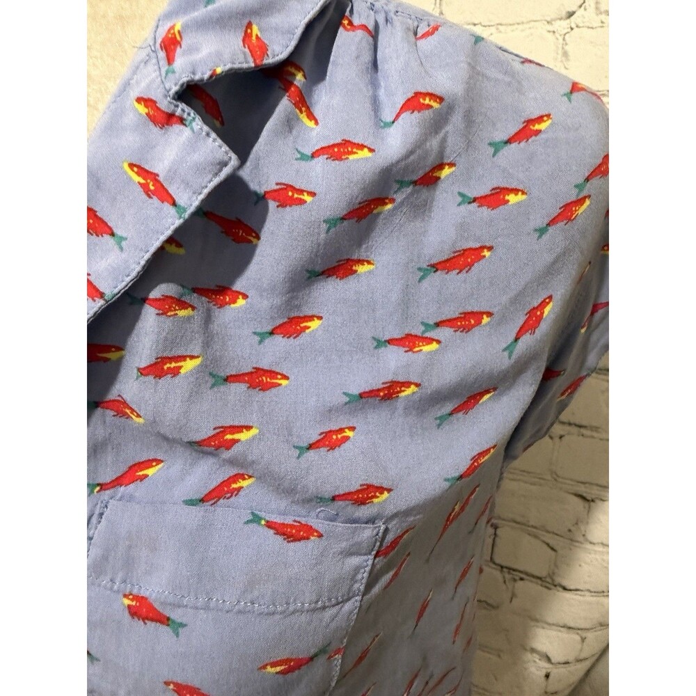 Anthropologie 52 Conversations Blue Button Up Blouse Fish Novelty Print XS - Picture 4 of 10